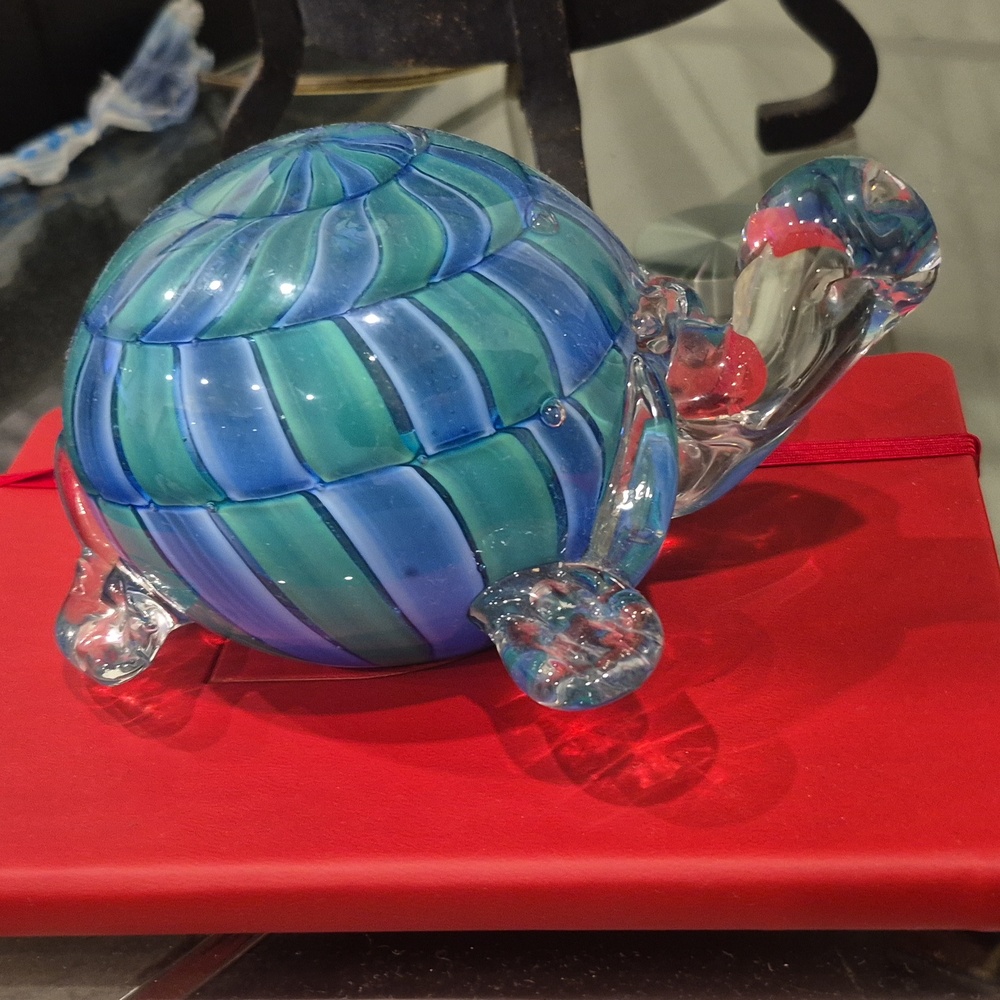Handcrafted Glass Turtle Figurine - Blue and Green